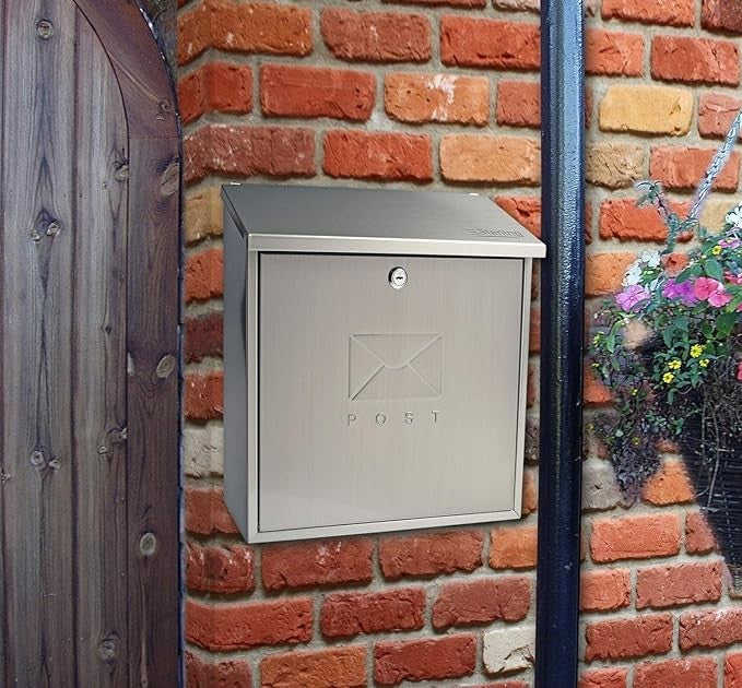 Wall Mounted Lockable Mailbox Stainless Steel Weatherproof Dual Access 368x368mm