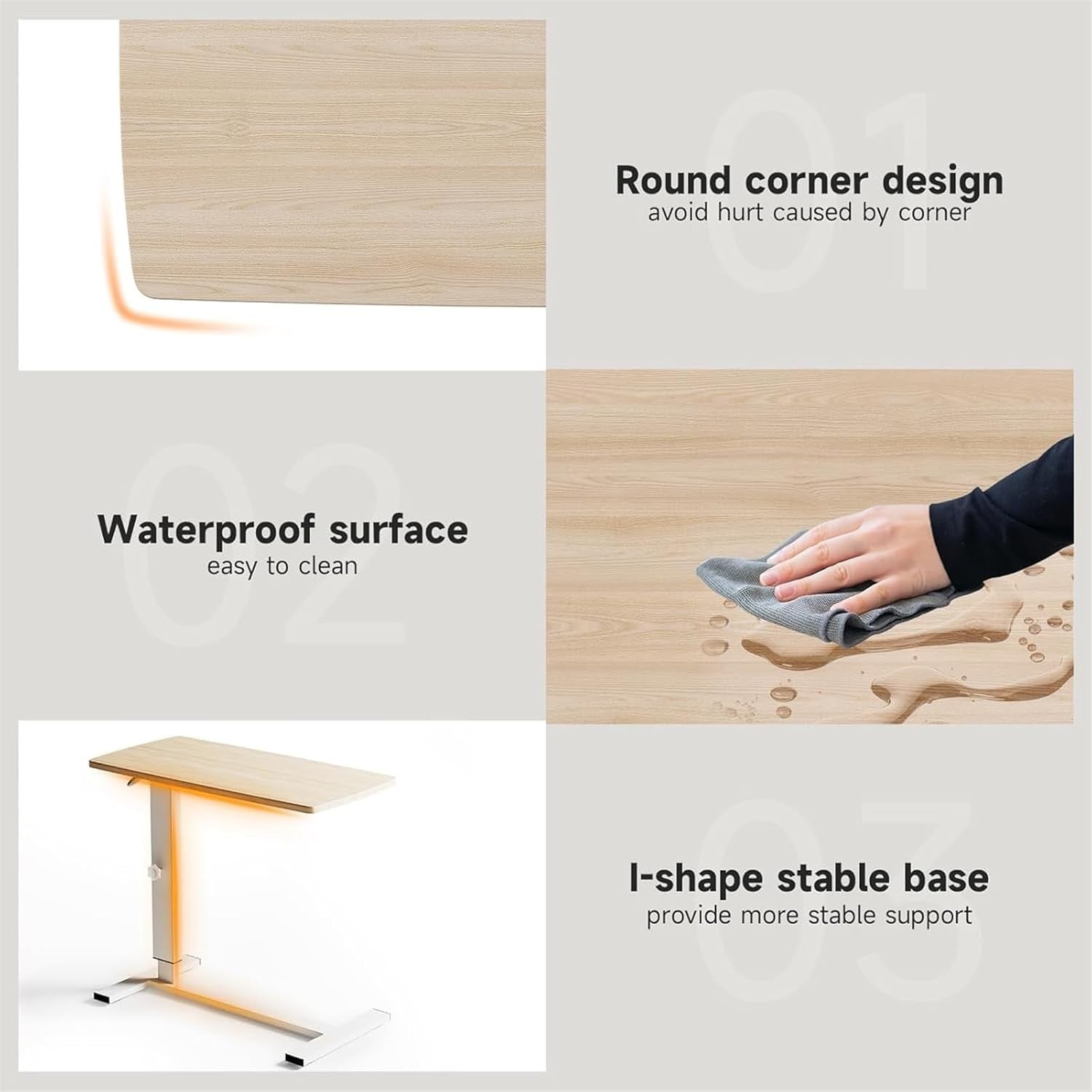 Overbed Table Adjustable Height Laptop Desk C Shaped Rolling Bedside 80x40cm