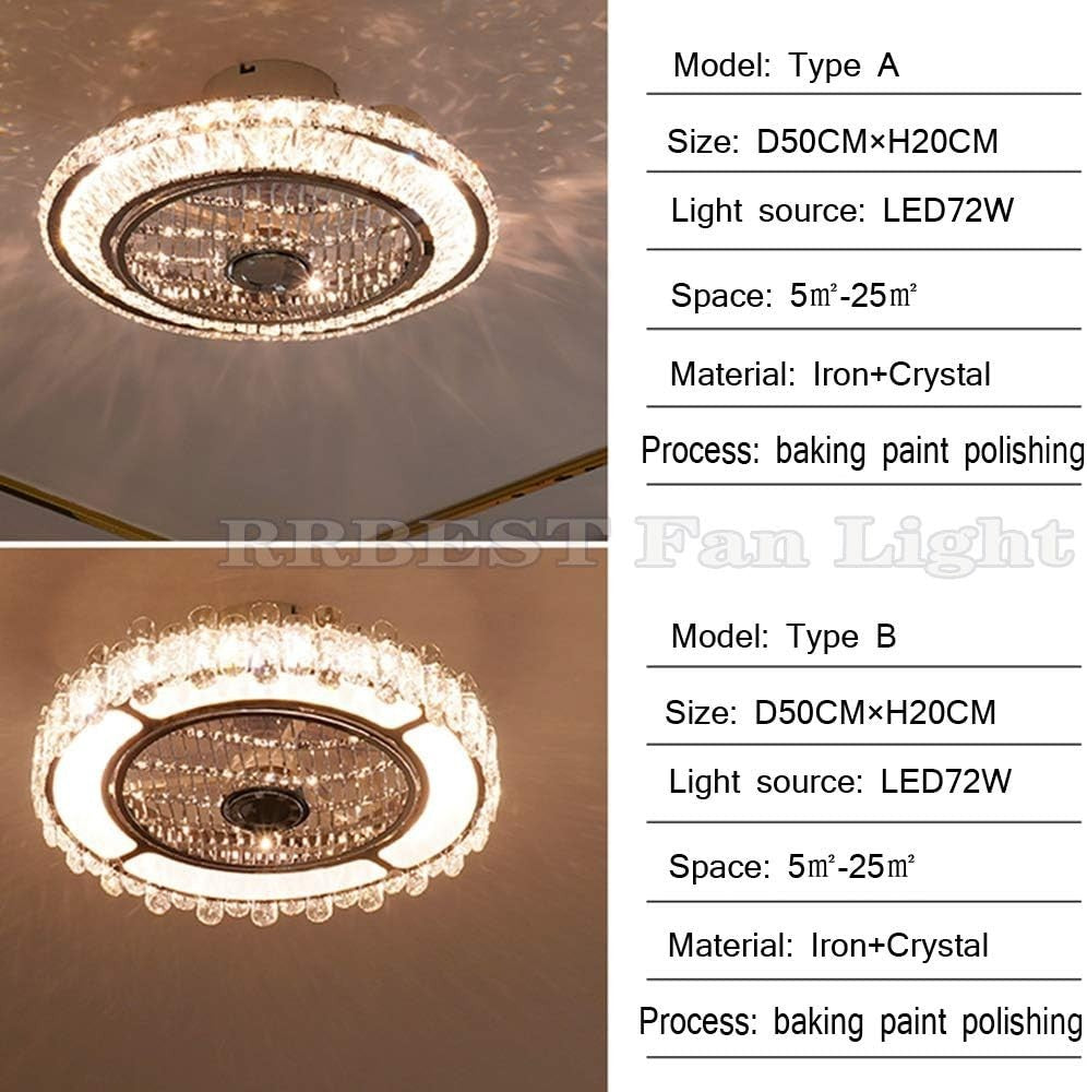 Crystal Ceiling Fan, 72W Dimmable LED, Adjustable Speed, Remote, Modern Style