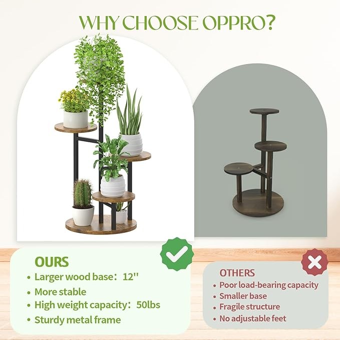 5 Tier Metal Wood Plant Stand Indoor Outdoor Flower Display Rack – Round Shelf