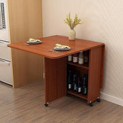Space-Saving Rectangular Drop Leaf Dining Table with Wheels & Storage