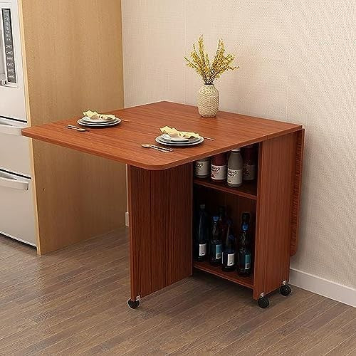 Space-Saving Rectangular Drop Leaf Dining Table with Wheels & Storage