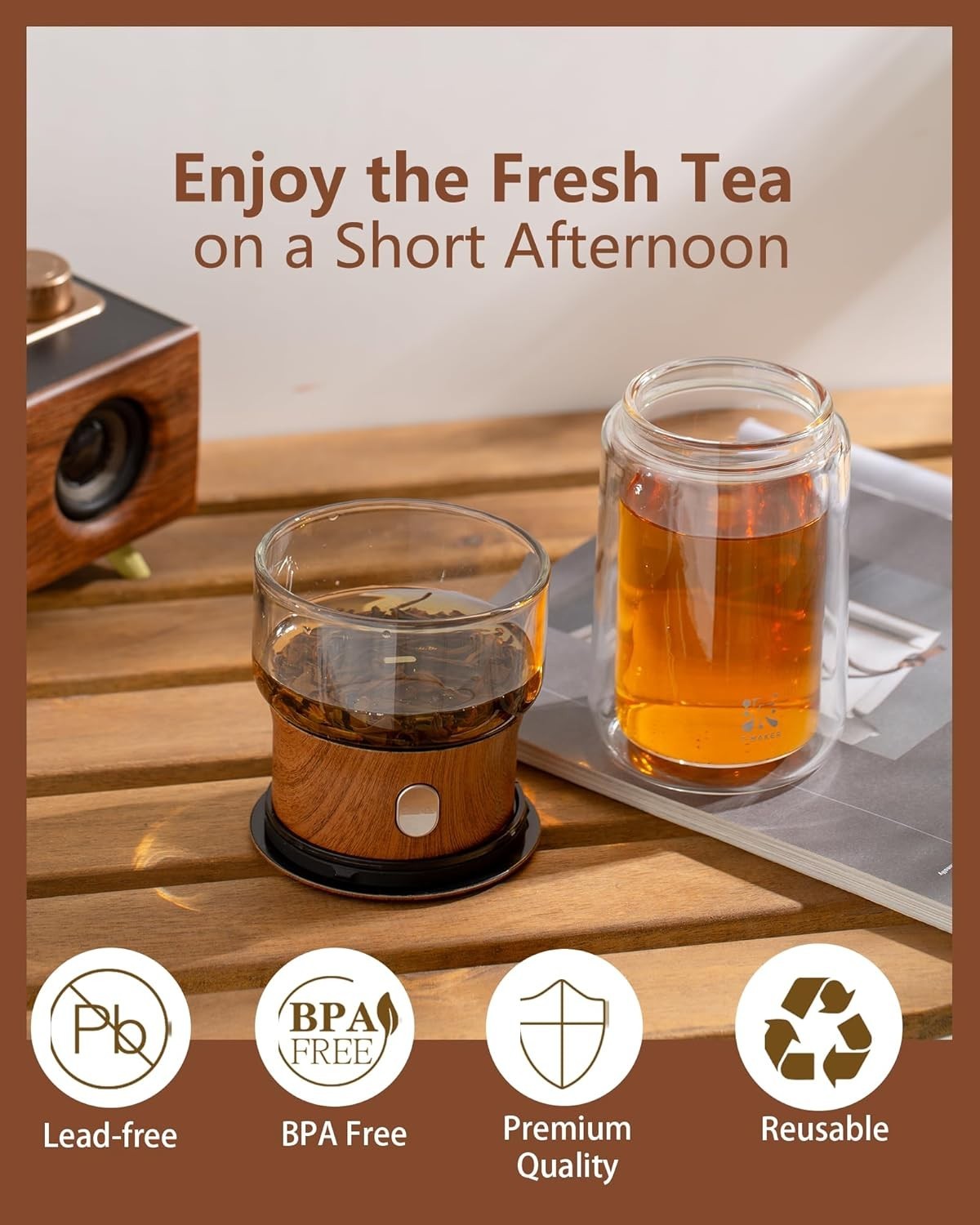 Glass Tea Infuser Teapot 270ml One Touch Brewer Loose Leaf Tea Set