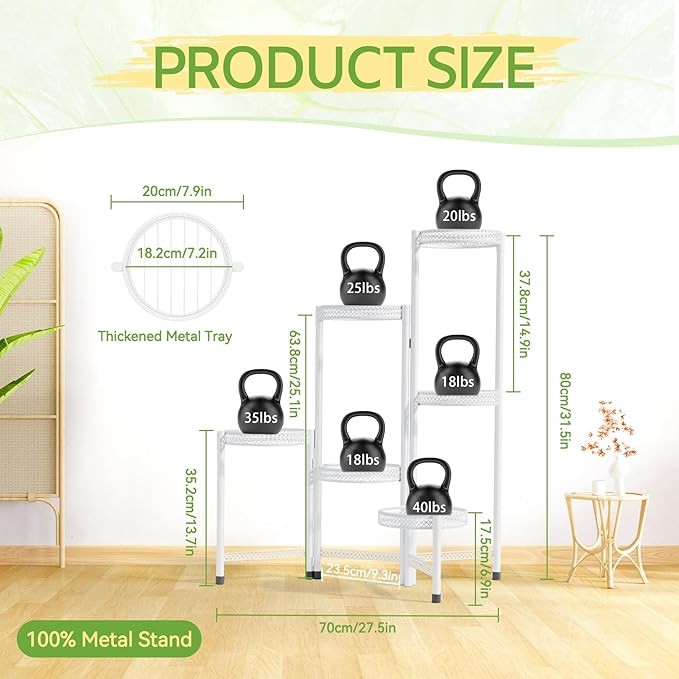 6 Tier White Metal Plant Stand Indoor Outdoor Corner Flower Shelf Display Rack