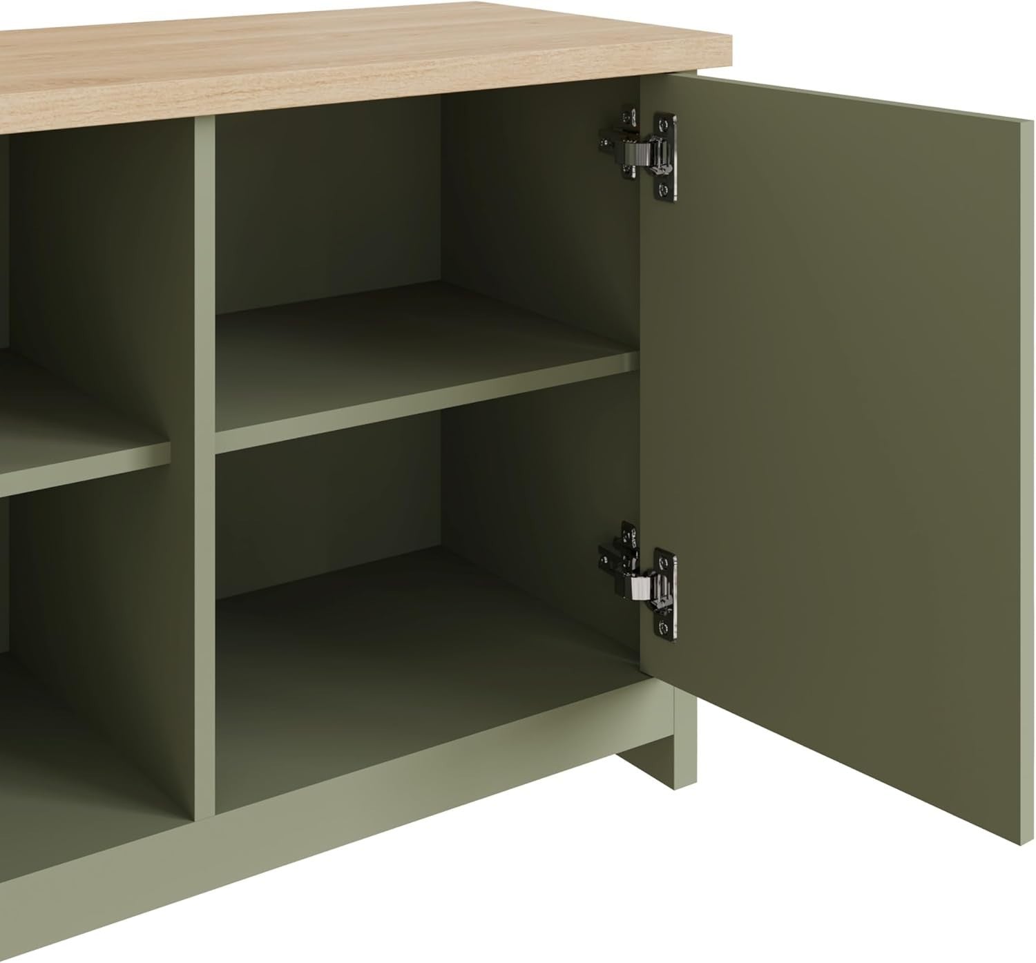 Sage Green Oak Shoe Storage Cabinet 89x35x60cm Country Cottage Style