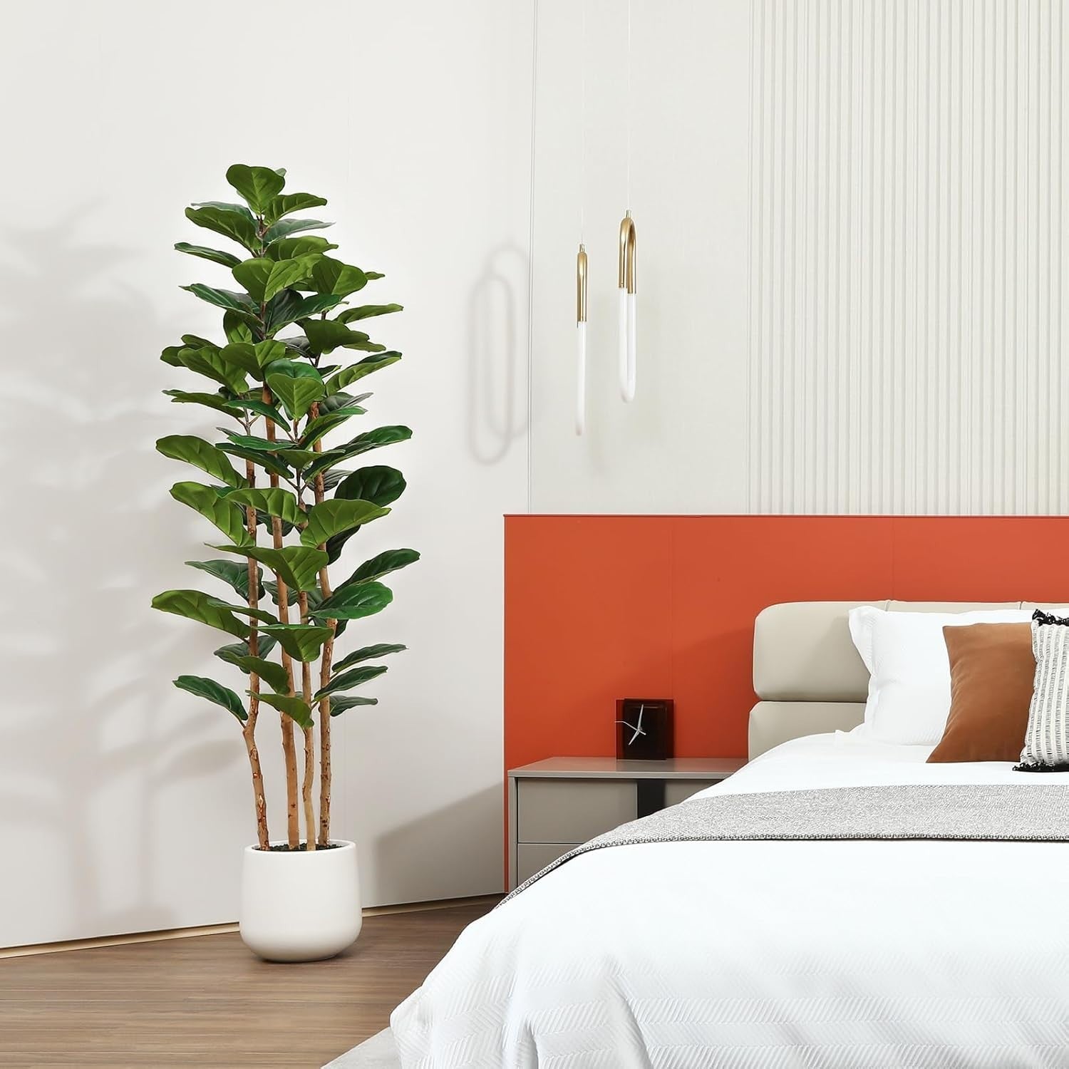 180cm Tall Artificial Fiddle Leaf Fig Tree in White Pot Faux Indoor Plant Decor