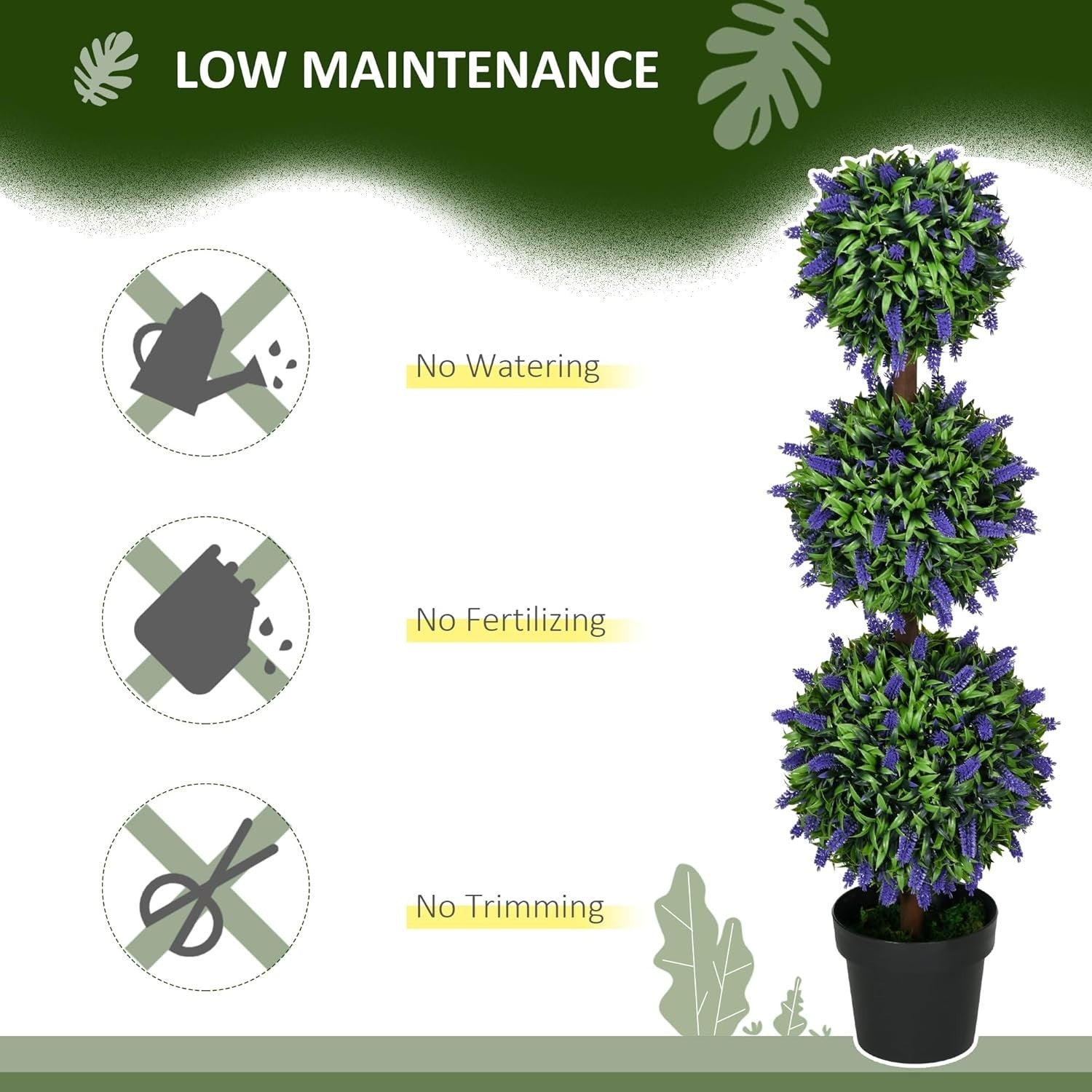110cm Artificial Lavender Ball Trees Set of 2 Tall Faux Plants Home Decor