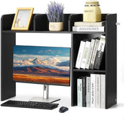 Black 2-Tier Desktop Bookshelf 94.5cm Desk Hutch Storage Organiser Heavy-Duty