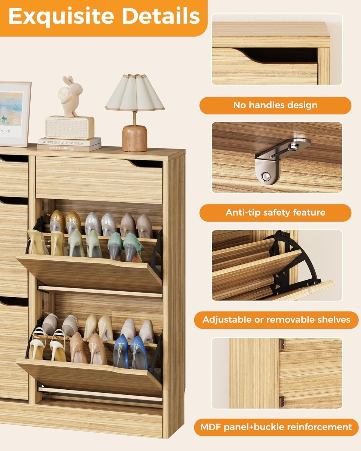 Wood Shoe Cabinet with 4 Flip Drawers & 2 Storage Drawers – Slim Hallway Unit