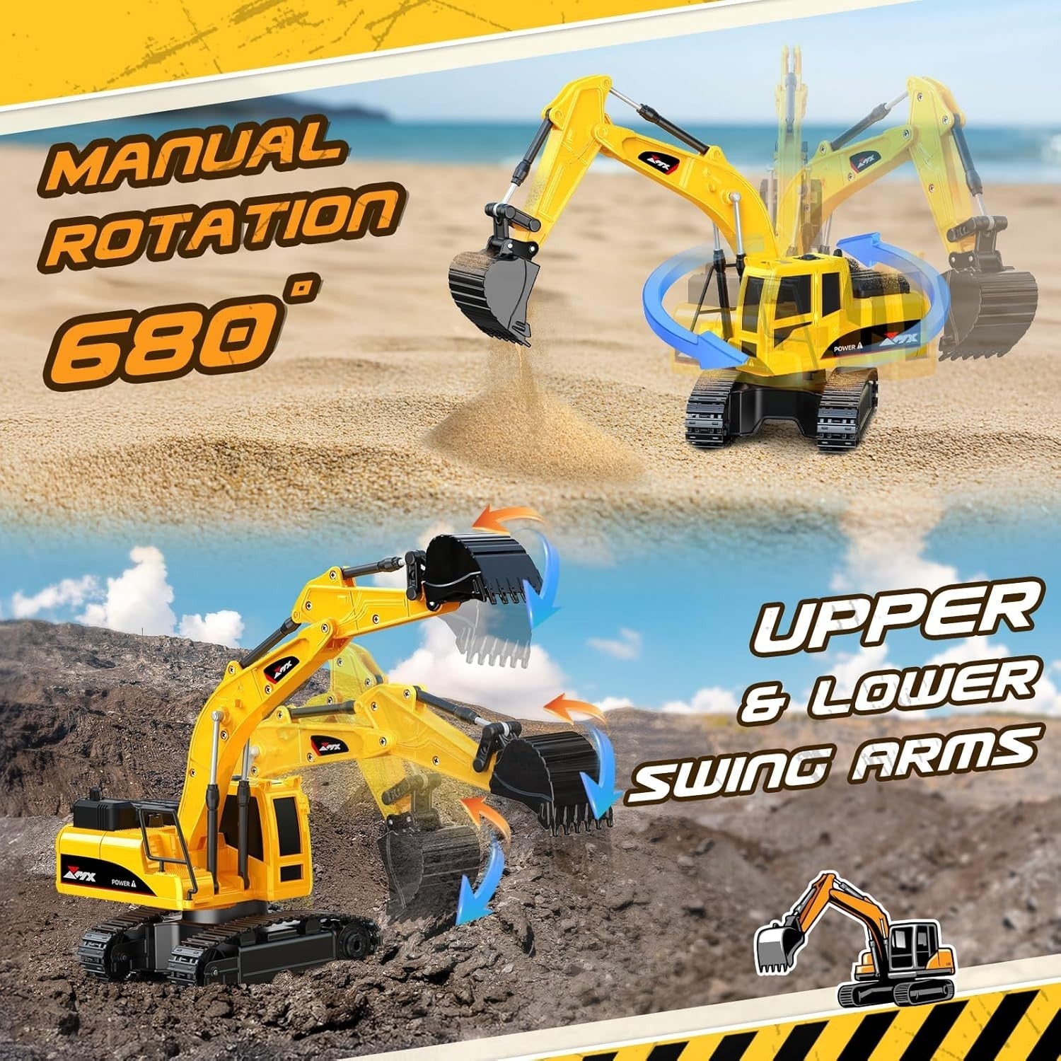RC Excavator Digger Toy 2.4GHz Construction Truck w/ Lights Barriers Gift