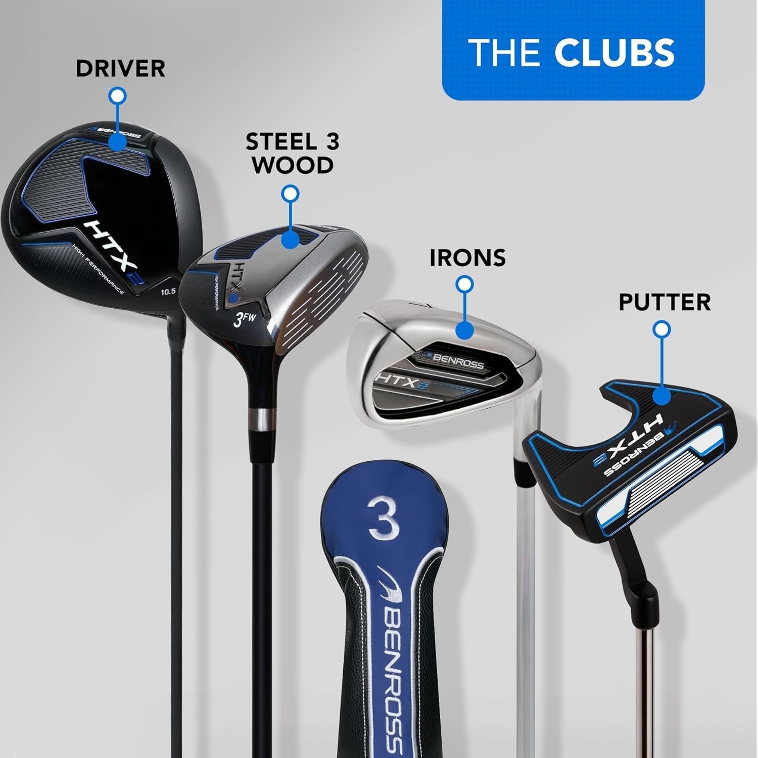 Mens Right Hand Golf Club Set Stiff Flex Driver Hybrid Irons Stand Bag