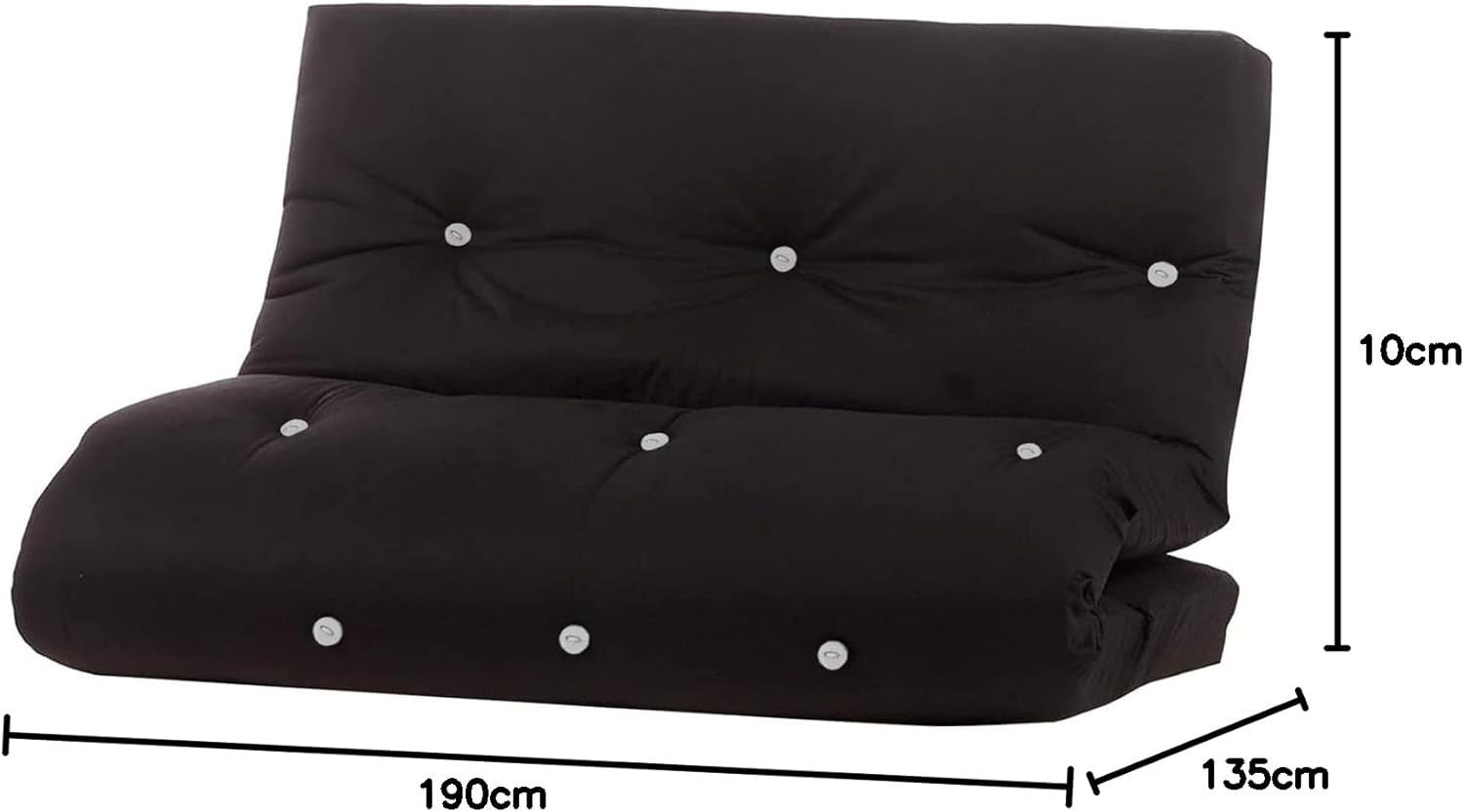Foldable Futon Sofa Bed Double Mattress 3 Seater Black Guest Bed 135x190cm