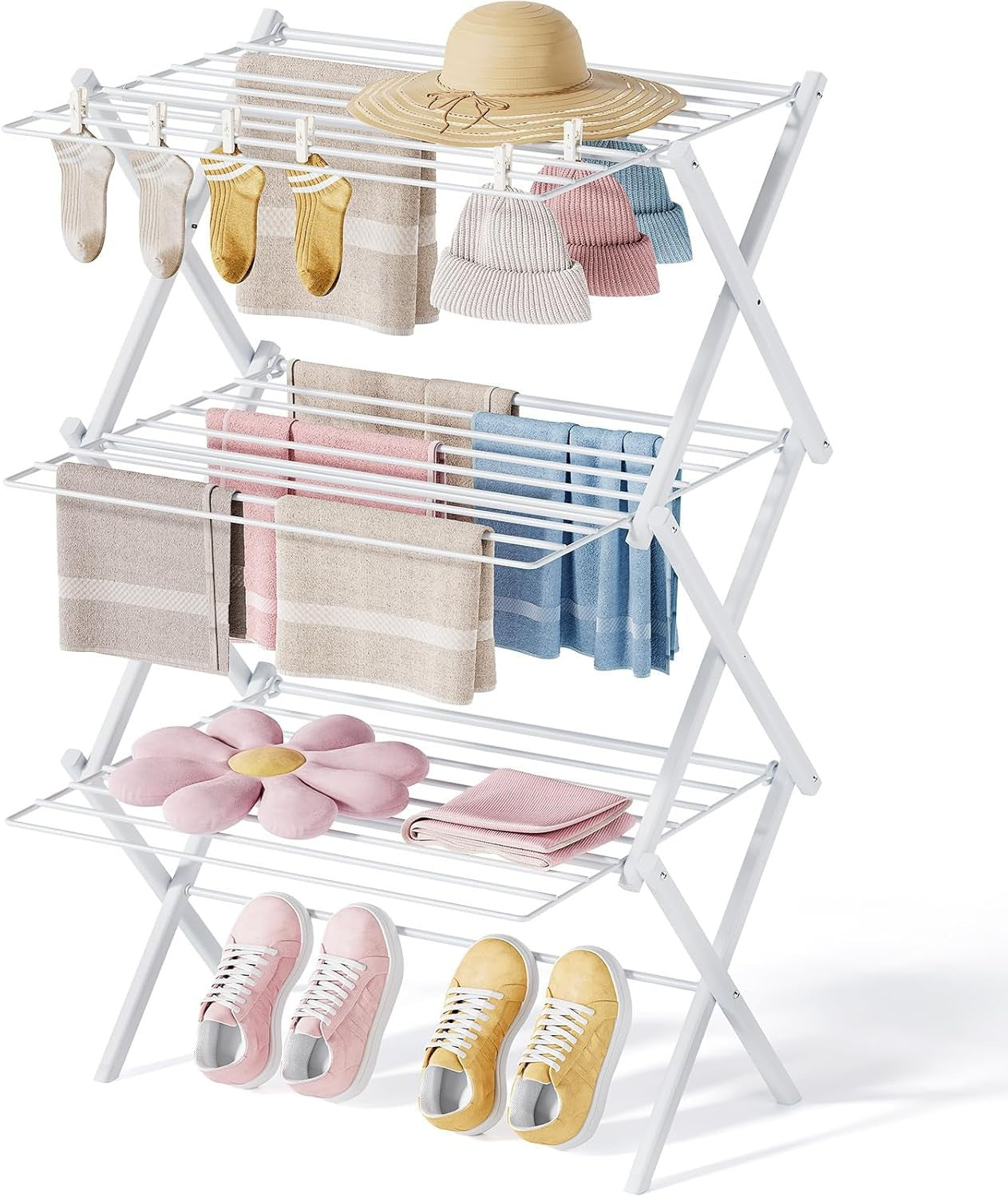 3 Tier Clothes Airer Foldable Drying Rack Space Saving Indoor Laundry Stand