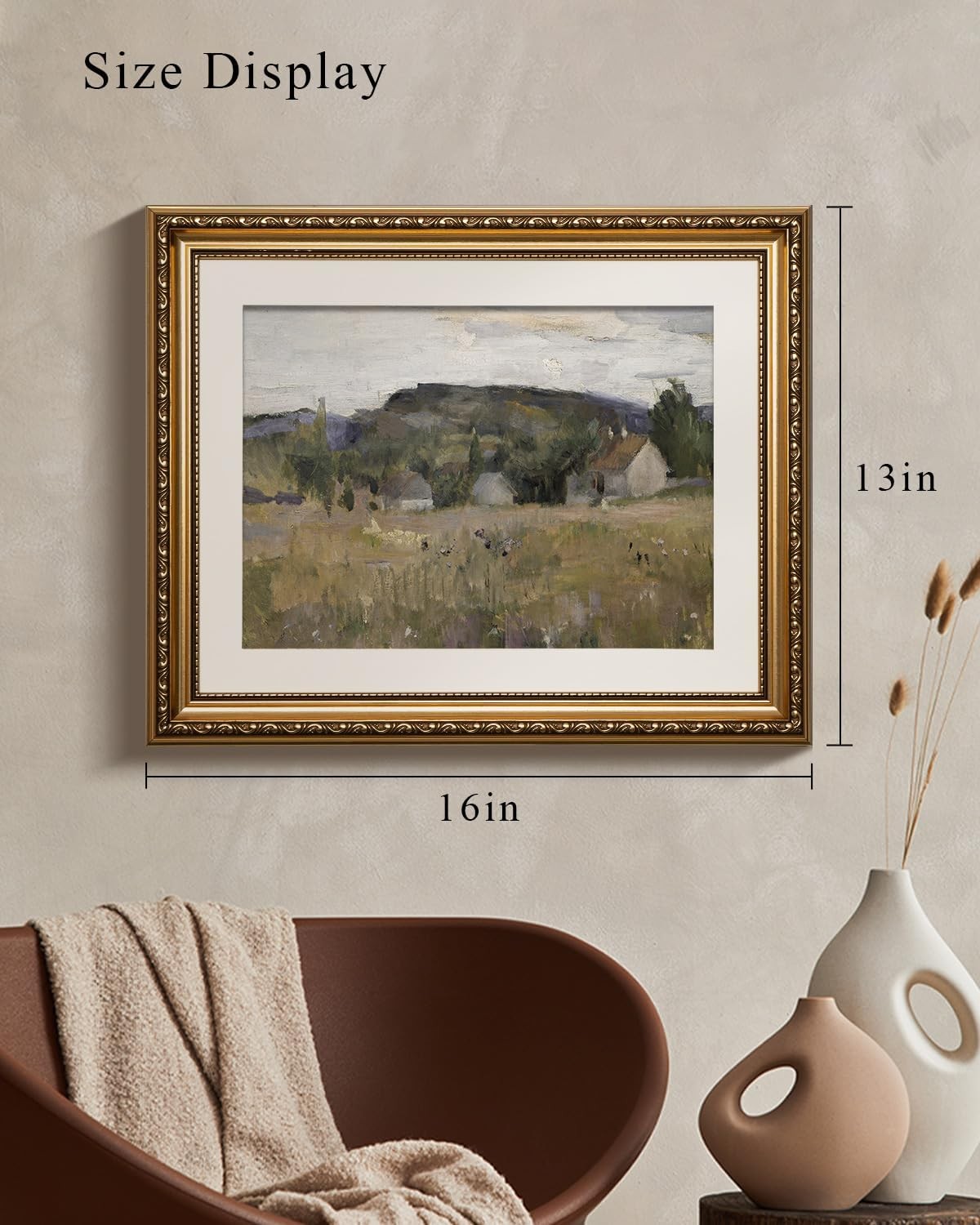 Gold Framed Vintage Landscape Canvas Wall Art 13x16in