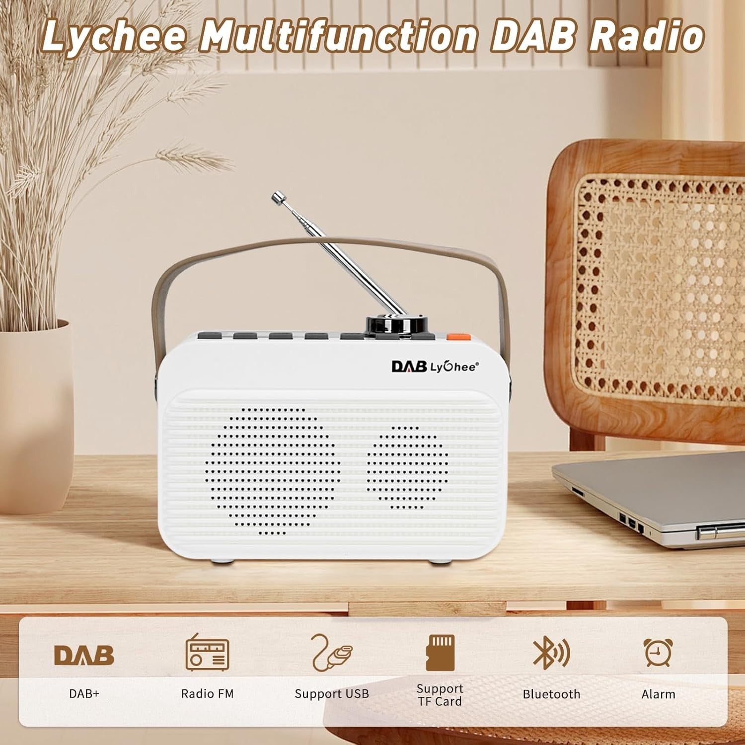 Portable DAB+ FM Digital Radio Bluetooth USB TF Card Rechargeable