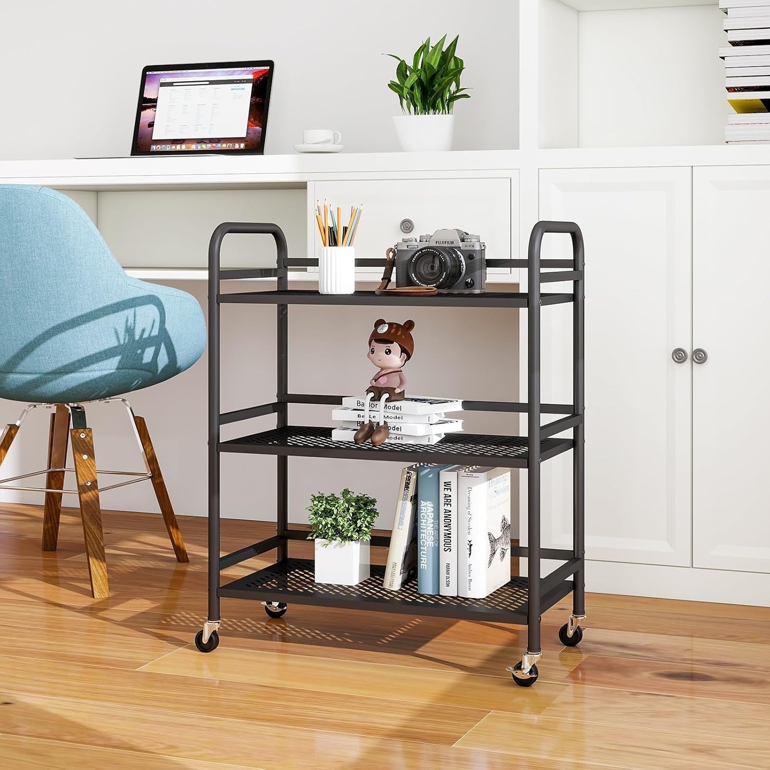 3 Tier Heavy Duty Rolling Cart Metal Storage Trolley Lockable Wheels