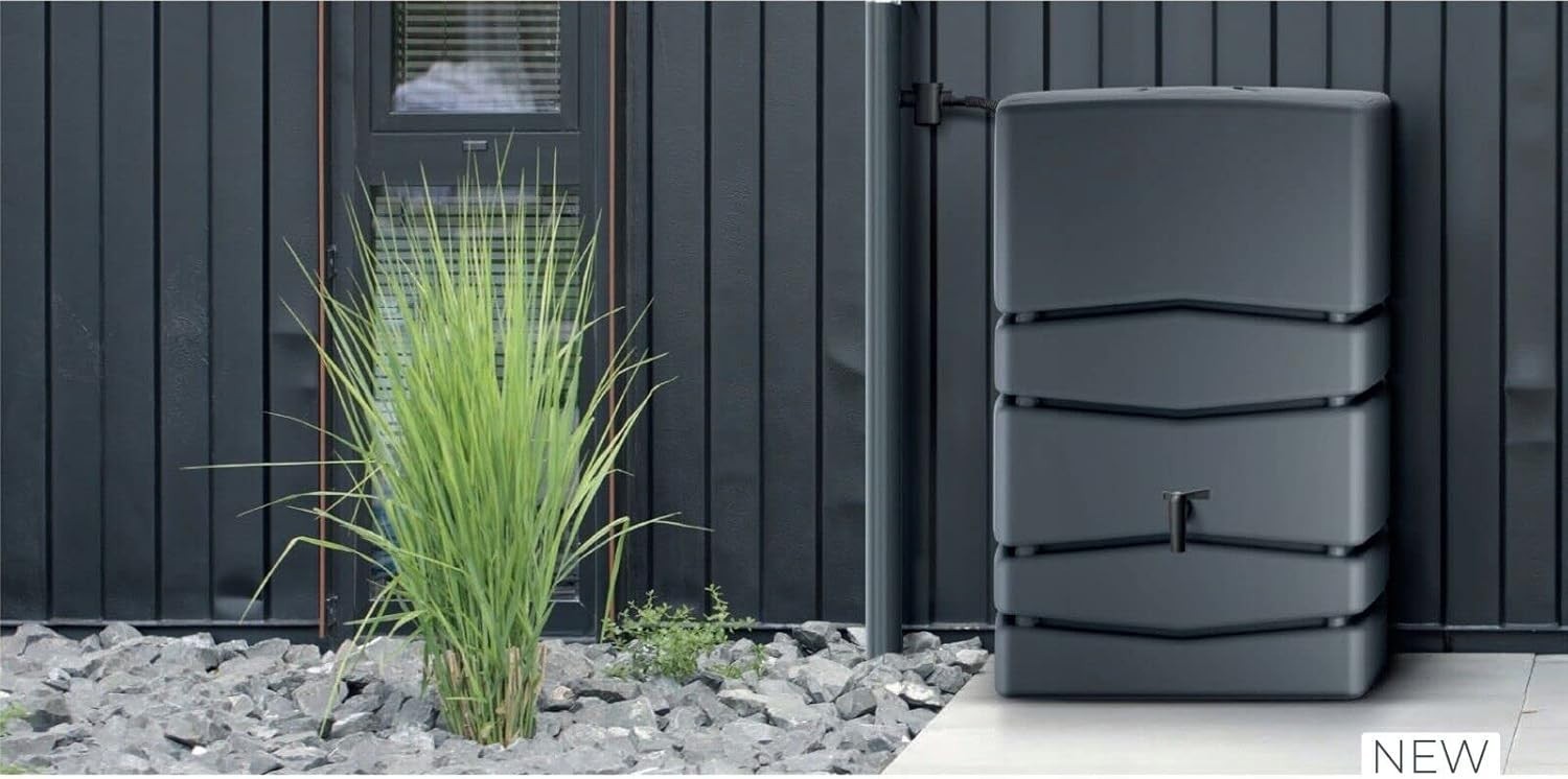450L Anthracite Rectangular Garden Water Butt With Connection Kit Plastic Tank