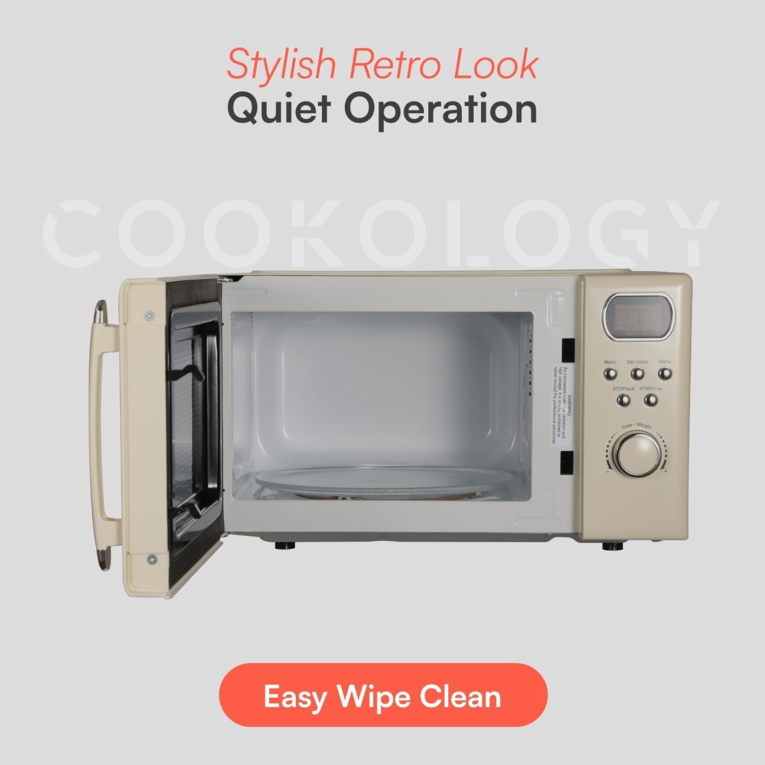 20L Retro Microwave 800W 8 Auto Programs 5 Power Levels Cream