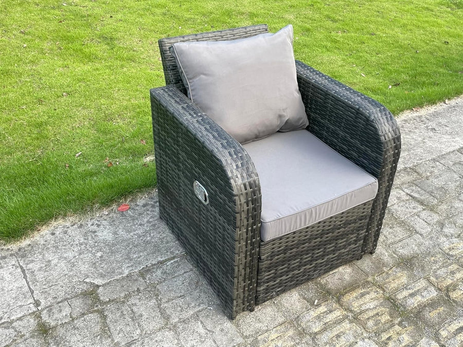 Single Rattan Recliner Chair Cushioned Garden Seat Outdoor Patio Lounge