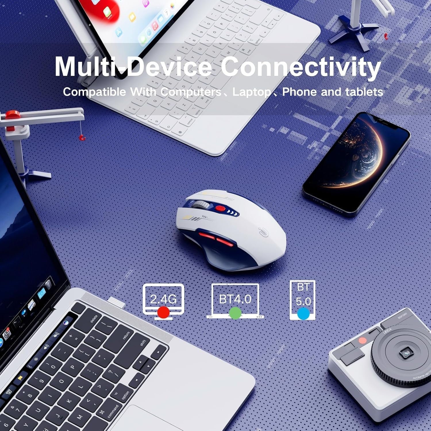 Multi Device Wireless Mouse Bluetooth Tri Mode Rechargeable Adjustable DPI