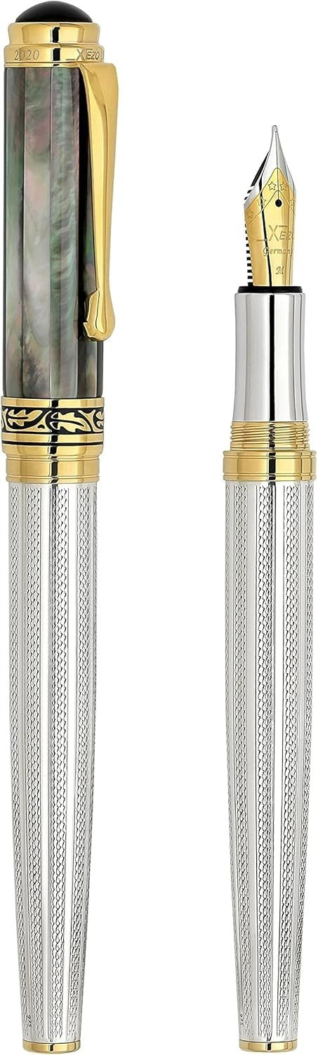 Luxury Black Mother of Pearl Fountain Pen Medium Nib Refillable 148mm