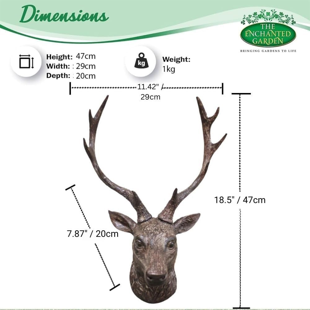 Large Wall Mounted Stag Head Sculpture 47cm Resin Deer Ornament Rustic