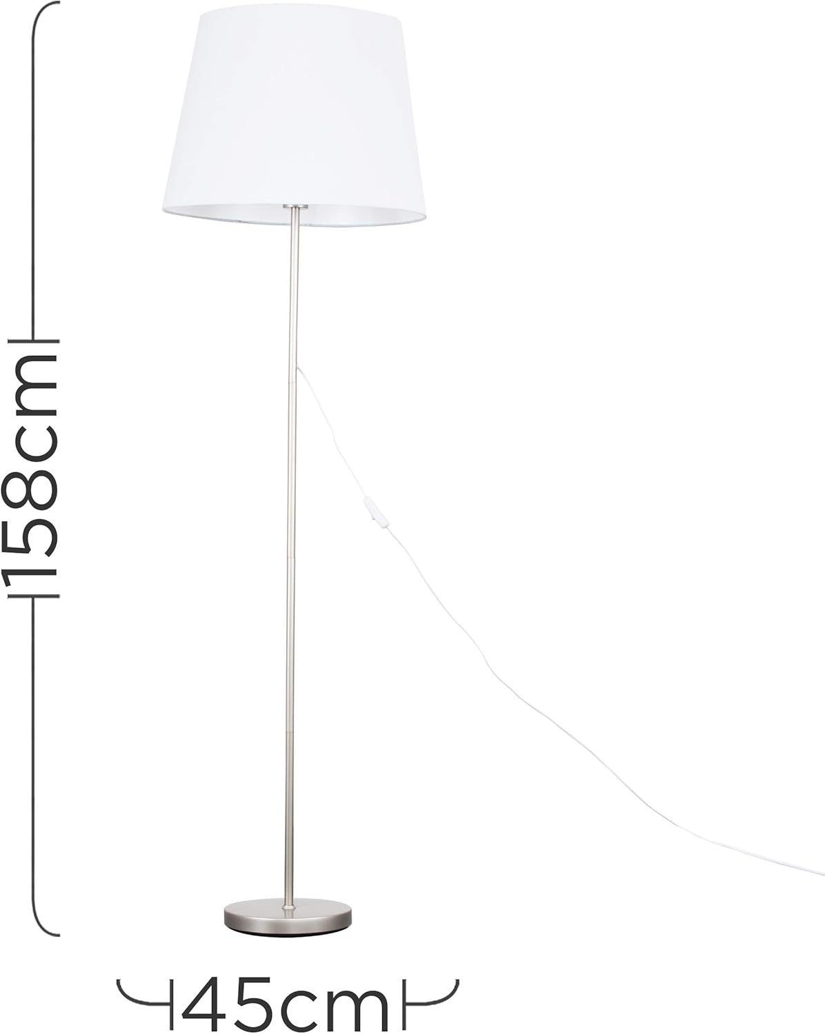 Modern Chrome Floor Lamp Large White Tapered Shade Standing Light LED