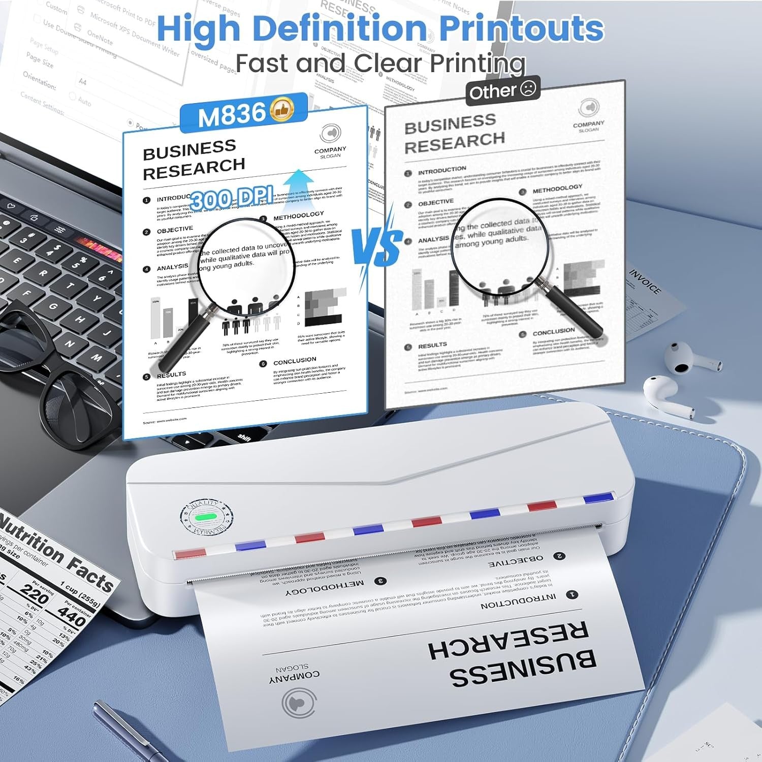 A4 Portable Thermal Printer 300DPI Bluetooth Wireless White