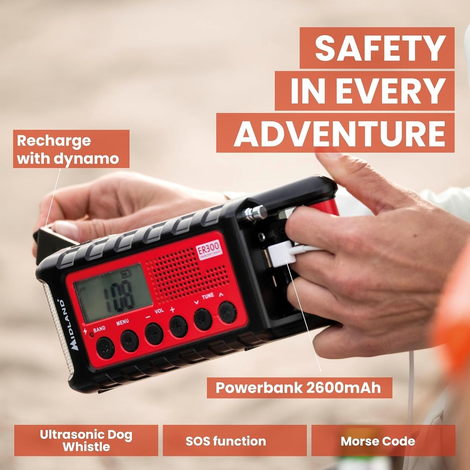 Emergency Solar Power Bank Radio with LED Torch, AM/FM & SOS