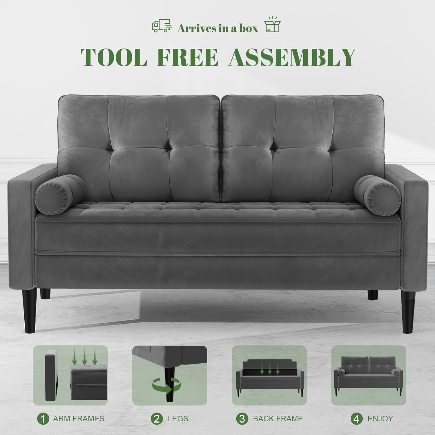 2 Seater Sofa Bed Dark Grey| Comfy Small Couch for Lounge, Flat, Bedroom