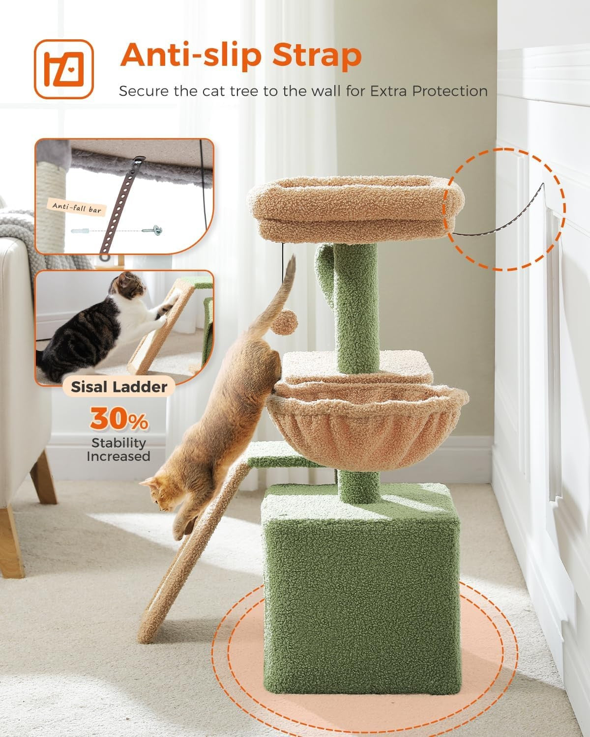 Cactus Cat Tree 80cm Small Cat Tower With Condo Basket Scratching Pad