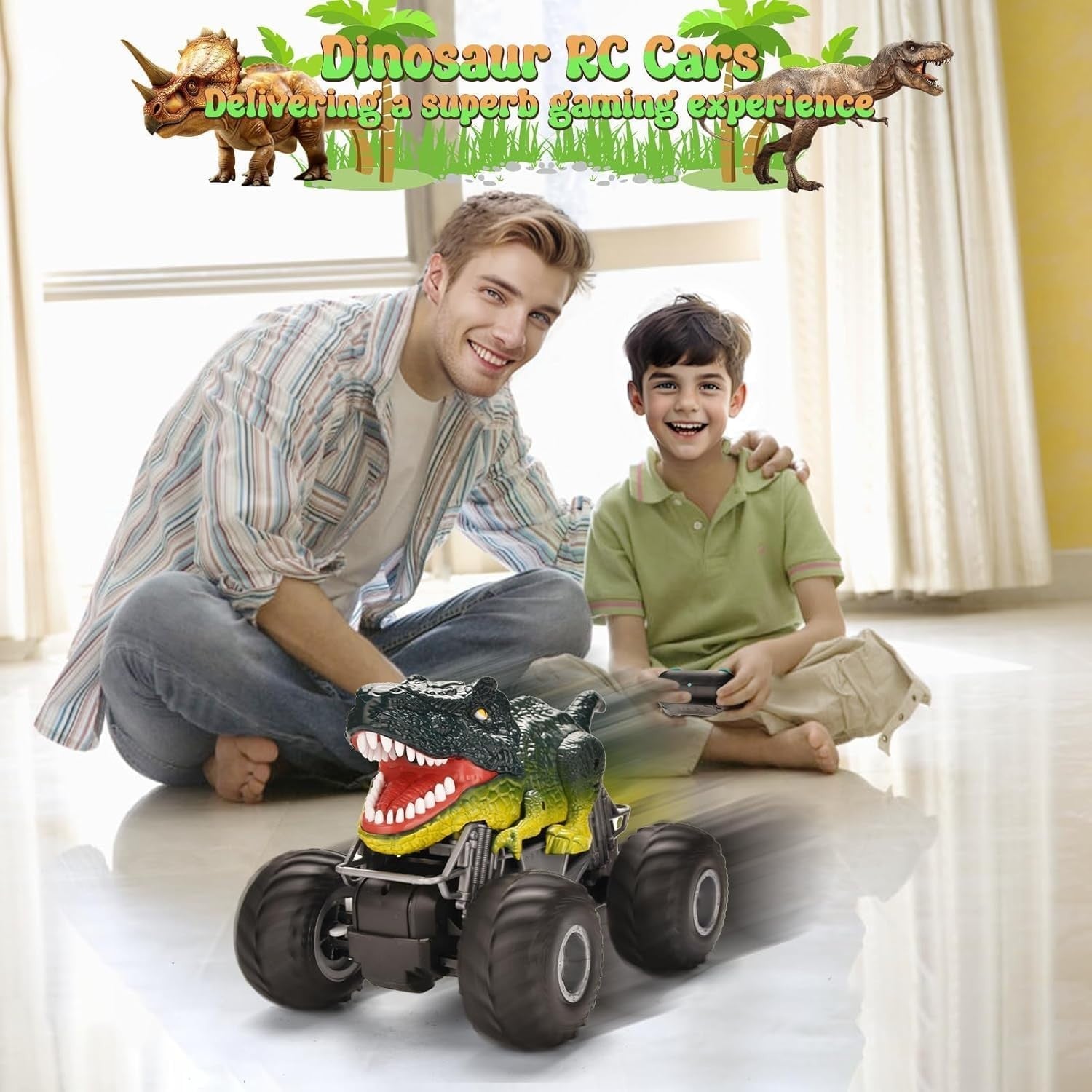 1:16 Dinosaur RC Car Monster Truck Spray Roar LED Lights Gift for Kids 3+