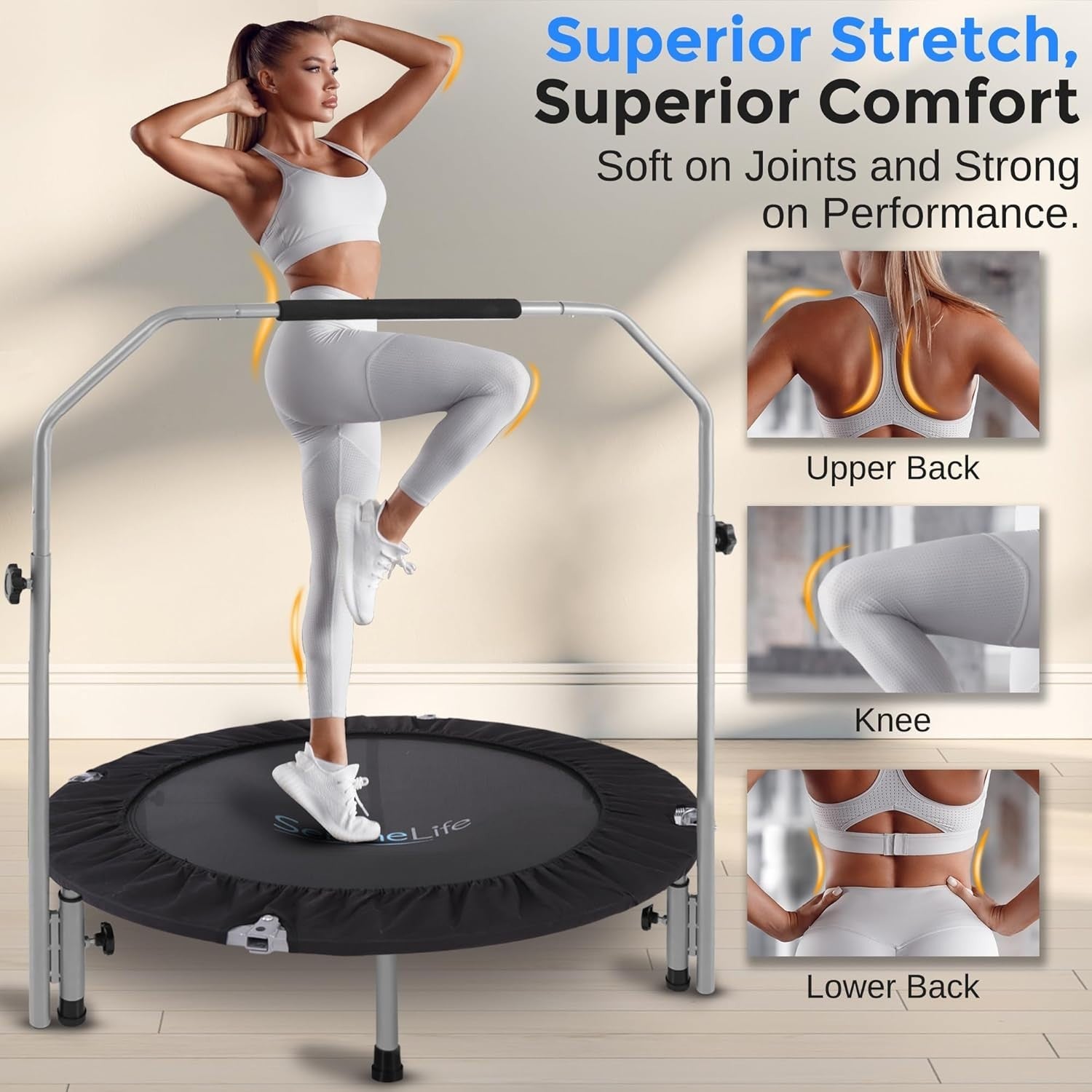 42” Foldable Mini Trampoline Indoor Outdoor Rebounder Adjustable Handle