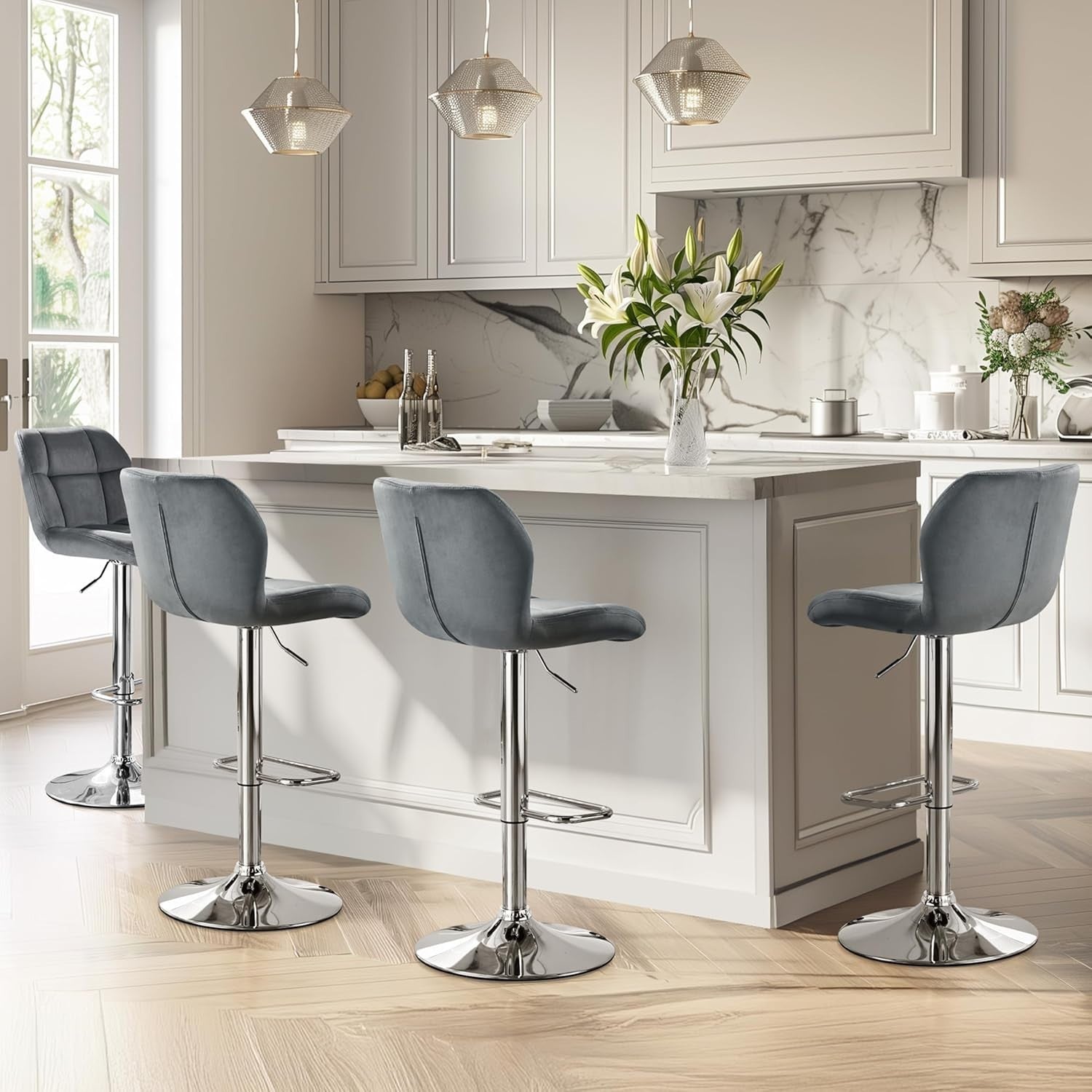 Swivel Adjustable Bar Stools Set of 2 PU Leather Counter Chairs