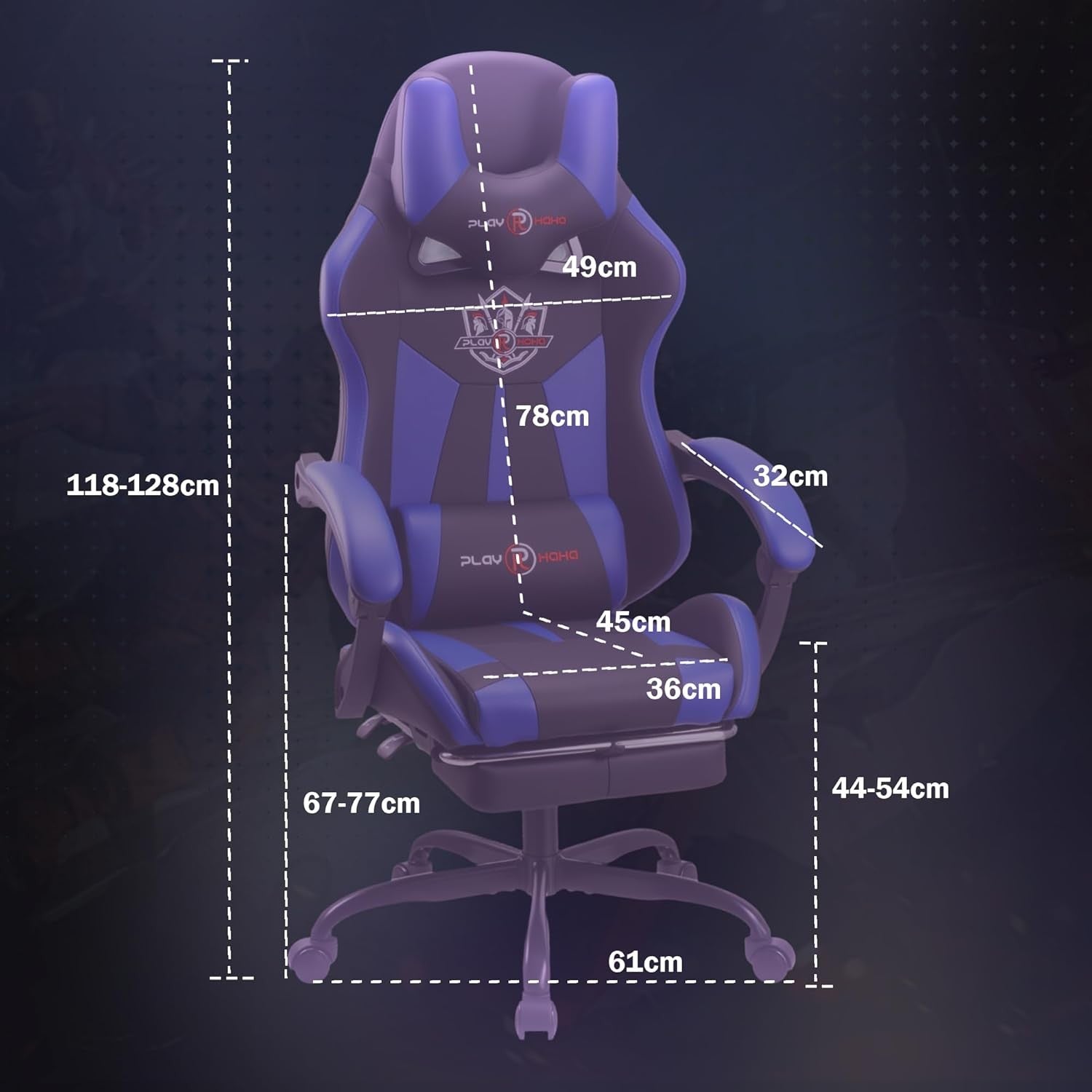 Reclining Gaming Chair with Footrest Ergonomic PU Leather Blue
