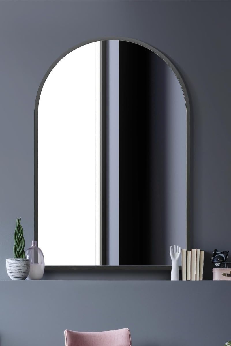 Large Black Metal Arched Wall Mirror 120x80 cm, Indoor & Outdoor