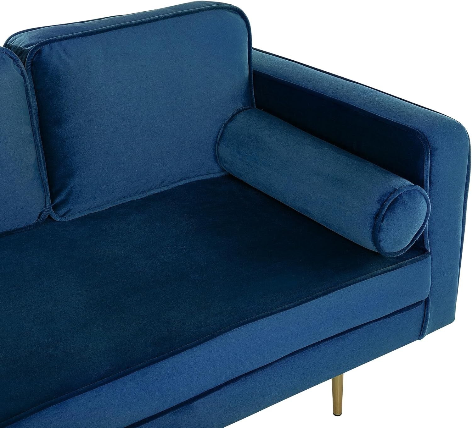 Modern Velvet Chaise Lounge Navy Blue Gold Legs Luxury Recliner Sofa 173cm