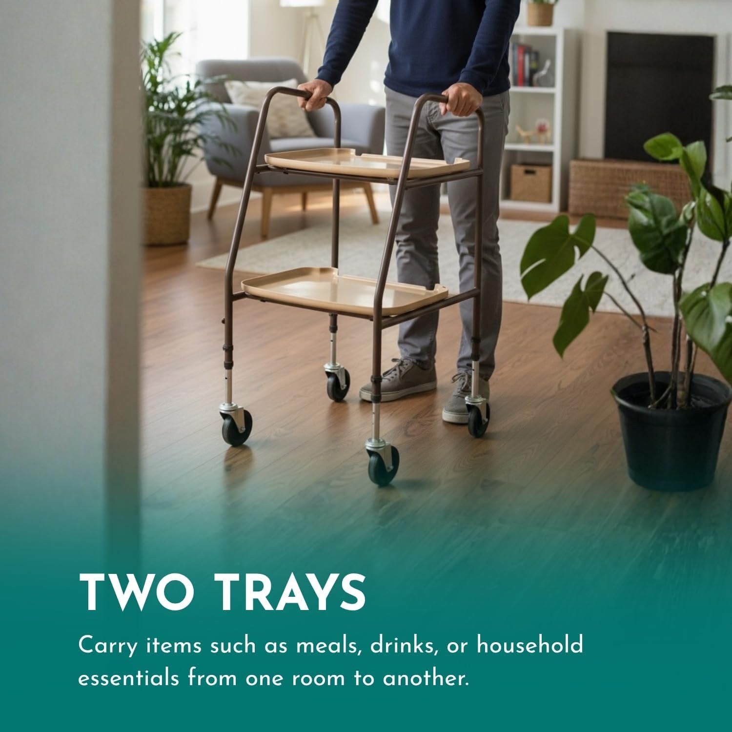 Home Helper Mobility Trolley with Wheels Height Adjustable Walking Aid Trays
