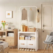 White Freestanding Wardrobe with Drawers & Hooks – Elegant Bedroom Storage Unit