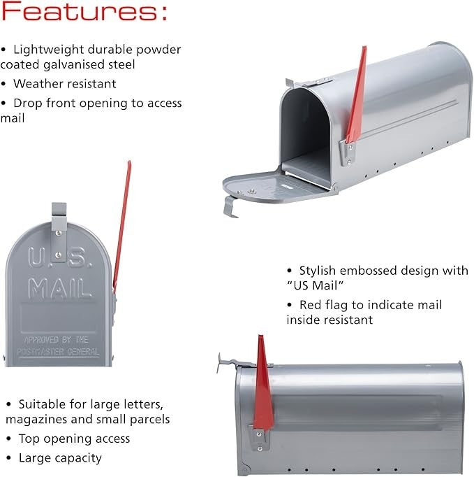 Lockable Aluminium Post Mount Mailbox Rustproof Outdoor Drop Box Silver