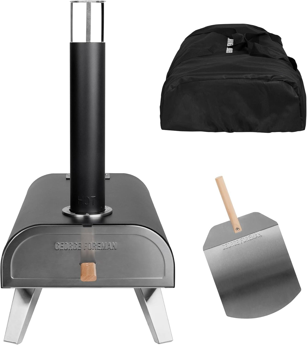 12" Outdoor Wood Fired Pizza Oven Black Stainless Steel Portable BBQ Smoker