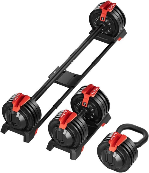 3-in-1 Adjustable Dumbbells 2–24KG Pair Quick Dial Home Gym Weights