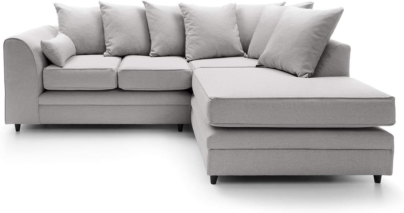 Light Grey L Shape Corner Sofa 3 Seater Brushed Cotton Cushions Durable
