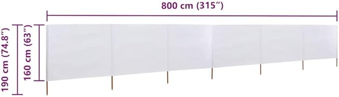 6-Panel Sand White Wind Screen 800x160cm Outdoor Garden Privacy Divider