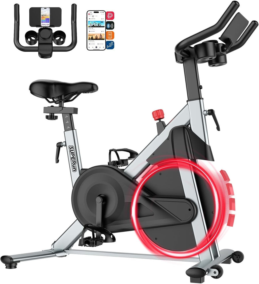 Magnetic Resistance Indoor Exercise Bike w/ LCD Monitor, APP Tracking