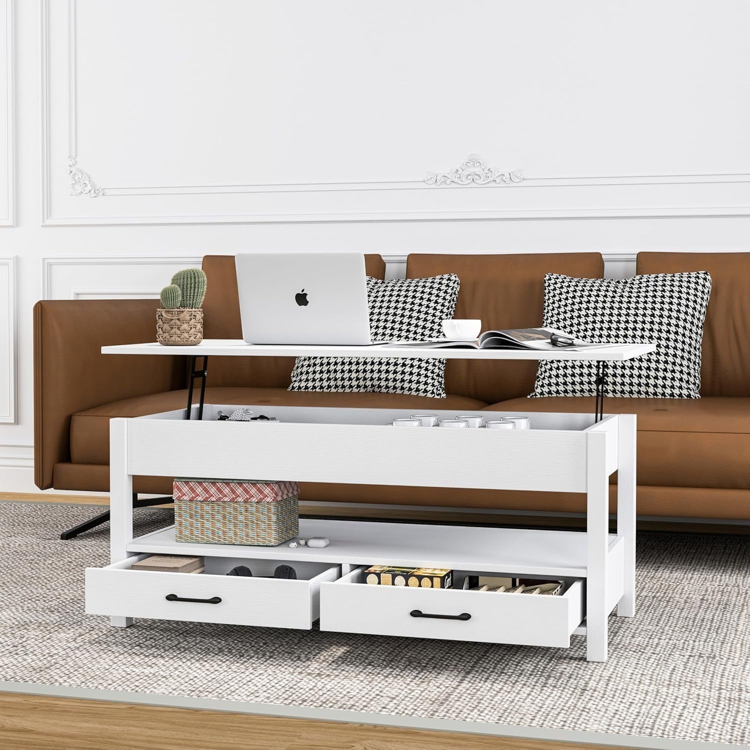 Lift-Up Coffee Table with Storage, Drawers & Shelf – Space-Saving, Modern Design