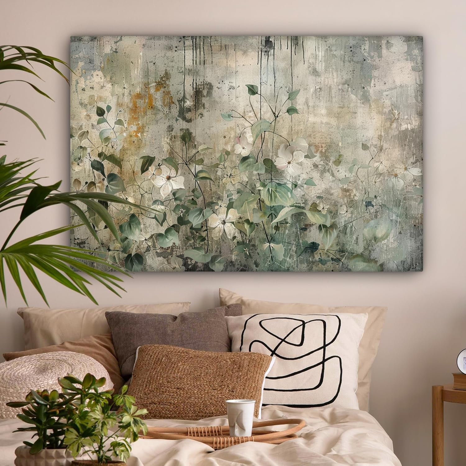 Large Abstract Floral Canvas Wall Art 47"x31" Modern Home Decor