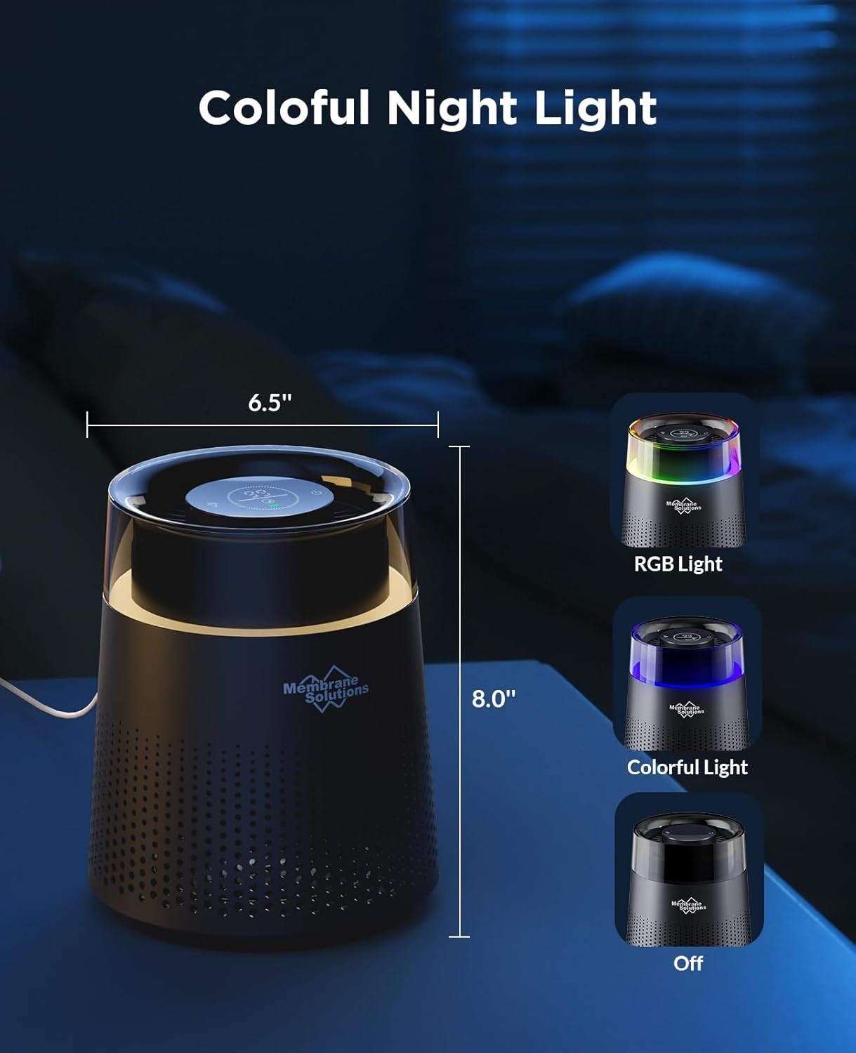 Mini H13 HEPA Air Purifier Desktop Bedroom 20dB Quiet Night Light