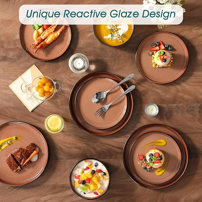 18pc Stoneware Dinner Set Plates Bowls Reactive Glaze Service for 6 Amber