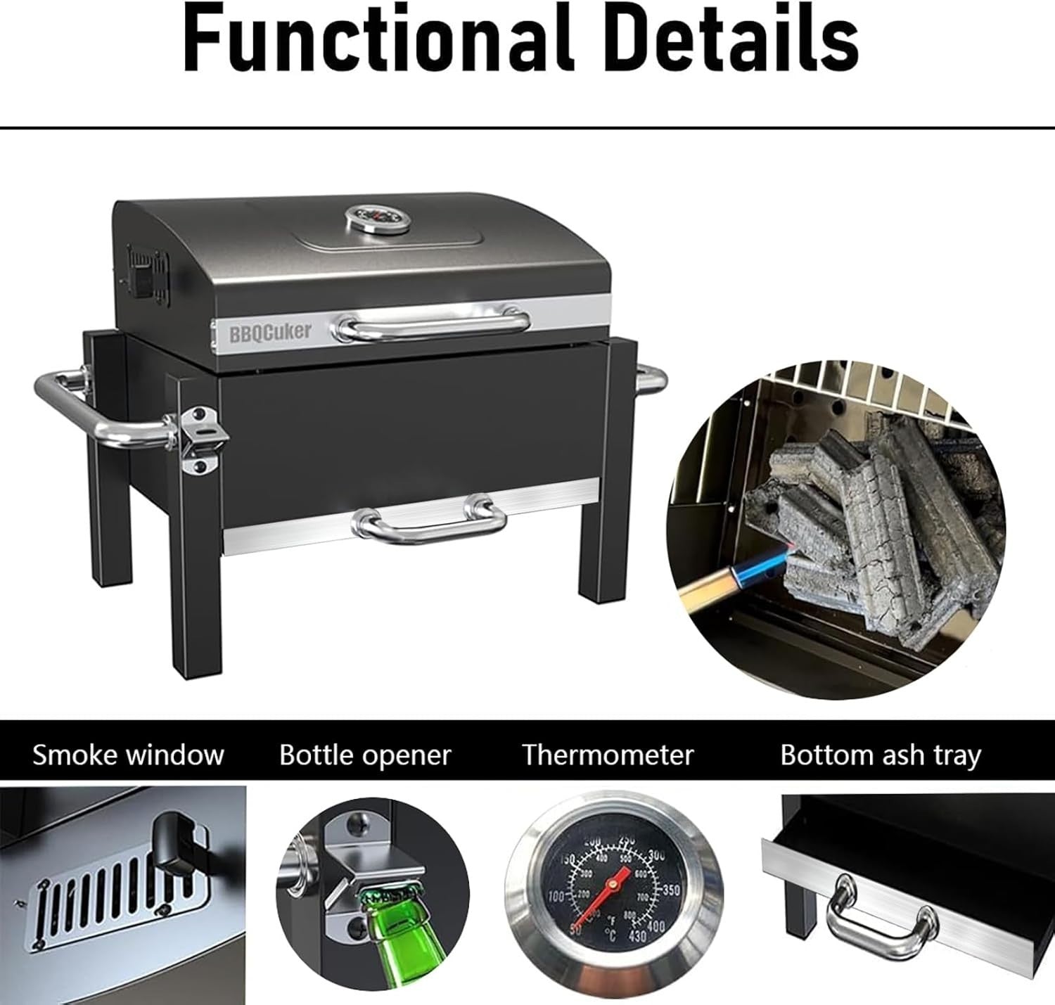 Portable Charcoal BBQ Grill with Warming Rack & Thermometer | Foldable Tabletop